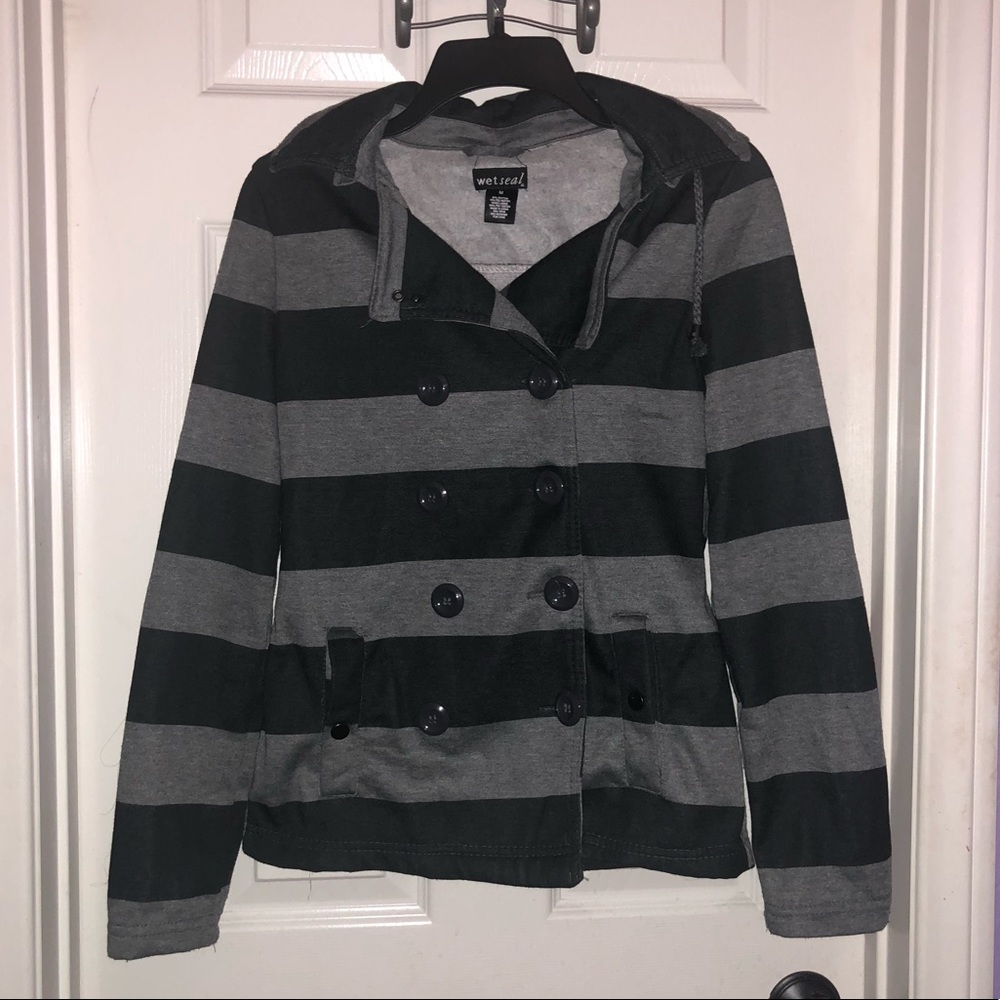 Wet Seal Button Up Coat Removable Hood